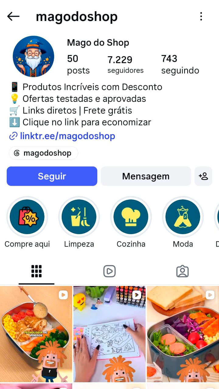Perfil do Instagram Mago do Shop